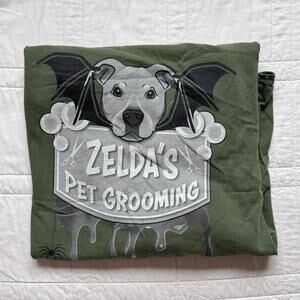 Zeldas pet grooming long sleeve graphic t shirt size L cotton Olive green dogs